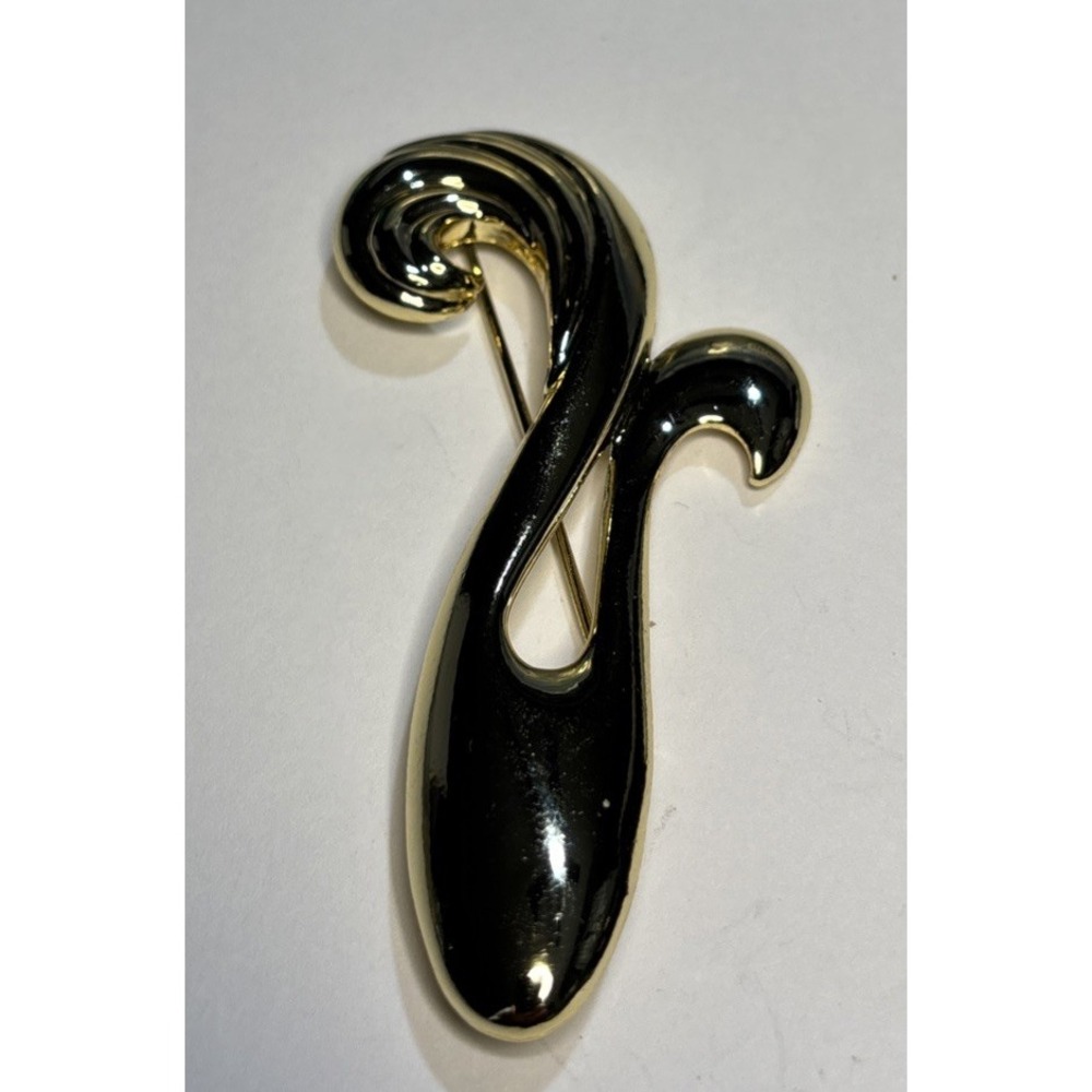 Vintage AJC Abstract Swirl Brooch Gold Tone Modernist Sculptural Pin 3"